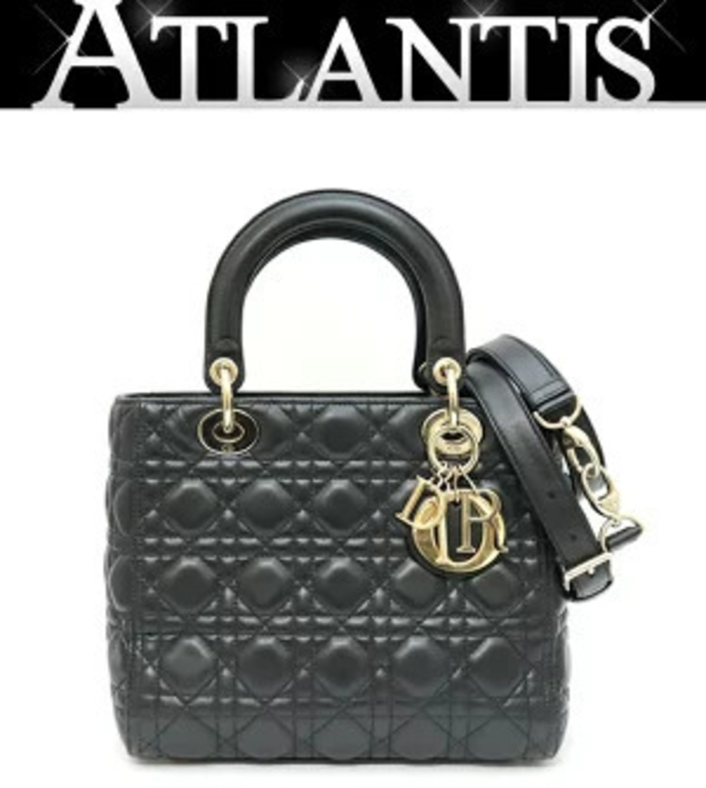 Christian Dior Lady 2way Shoulder Bag Lambskin Black